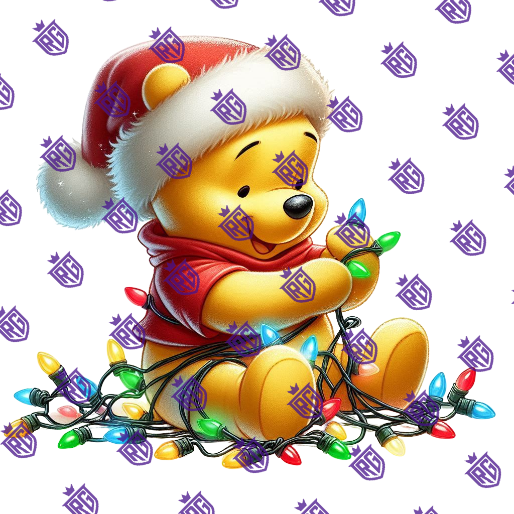 Bear Wrapped in Christmas lights Acrylic blanks With Decals