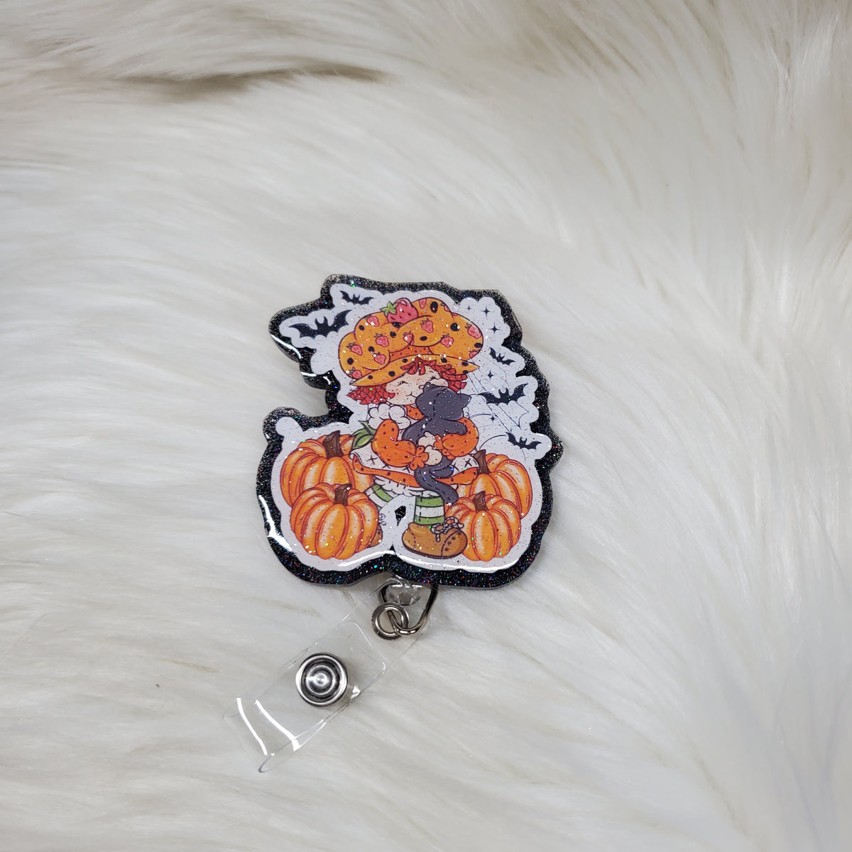 Strawberry shortcake black cat Badge Reel