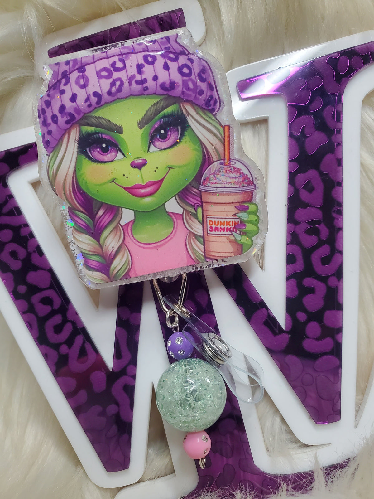 Grinch Girl Dunkin Badge Reel