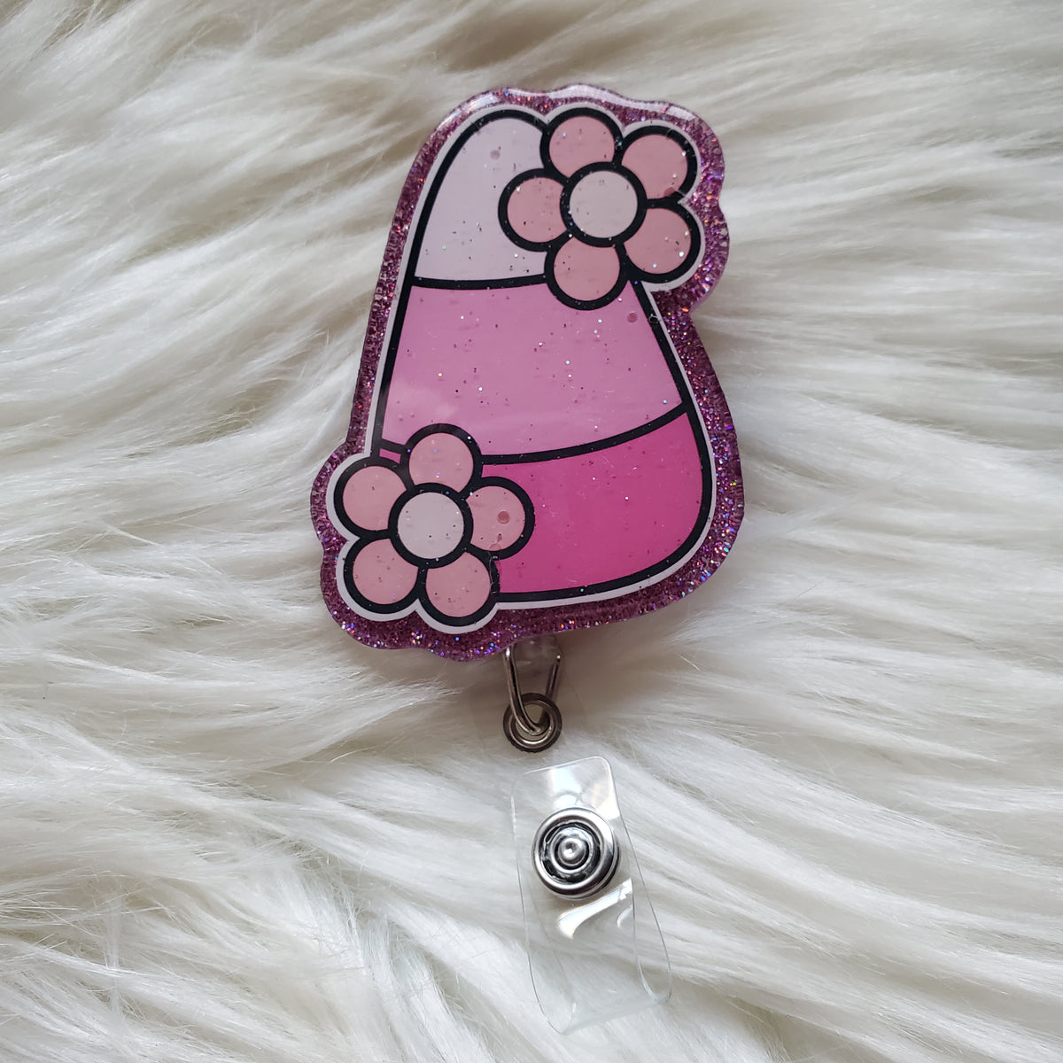 Candy Corn pink Halloween Badge Reel