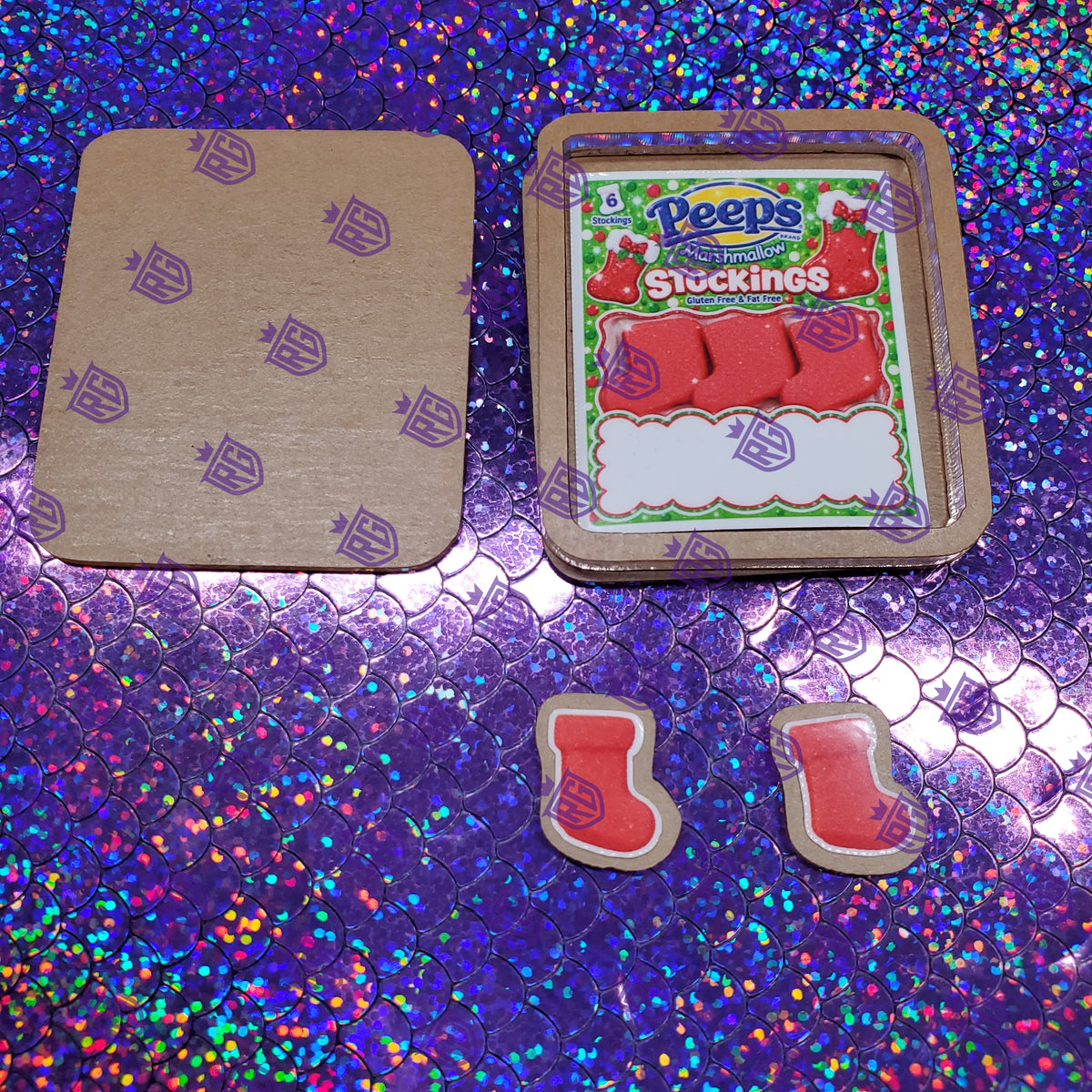Stocking Acrylic Shaker Blank With Decal and shaker bits with decals
