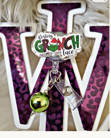 Resting Grinch Face Badge Reel