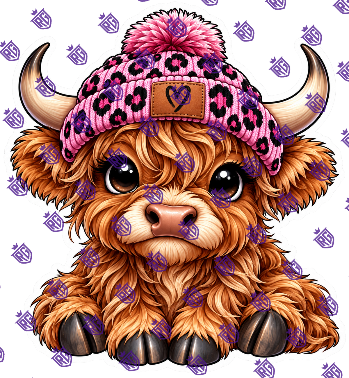 Highland Cow Pink Beanie Acrylic Blank