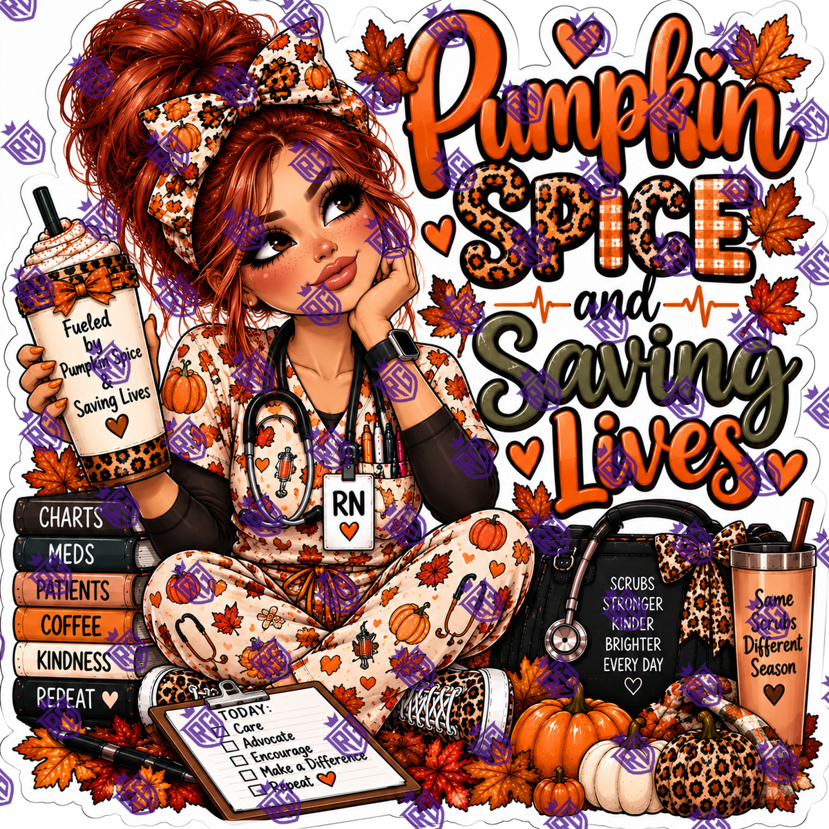 Pumpkin Spice and saving lives Fall Red Hair nurse Acrylic Blank