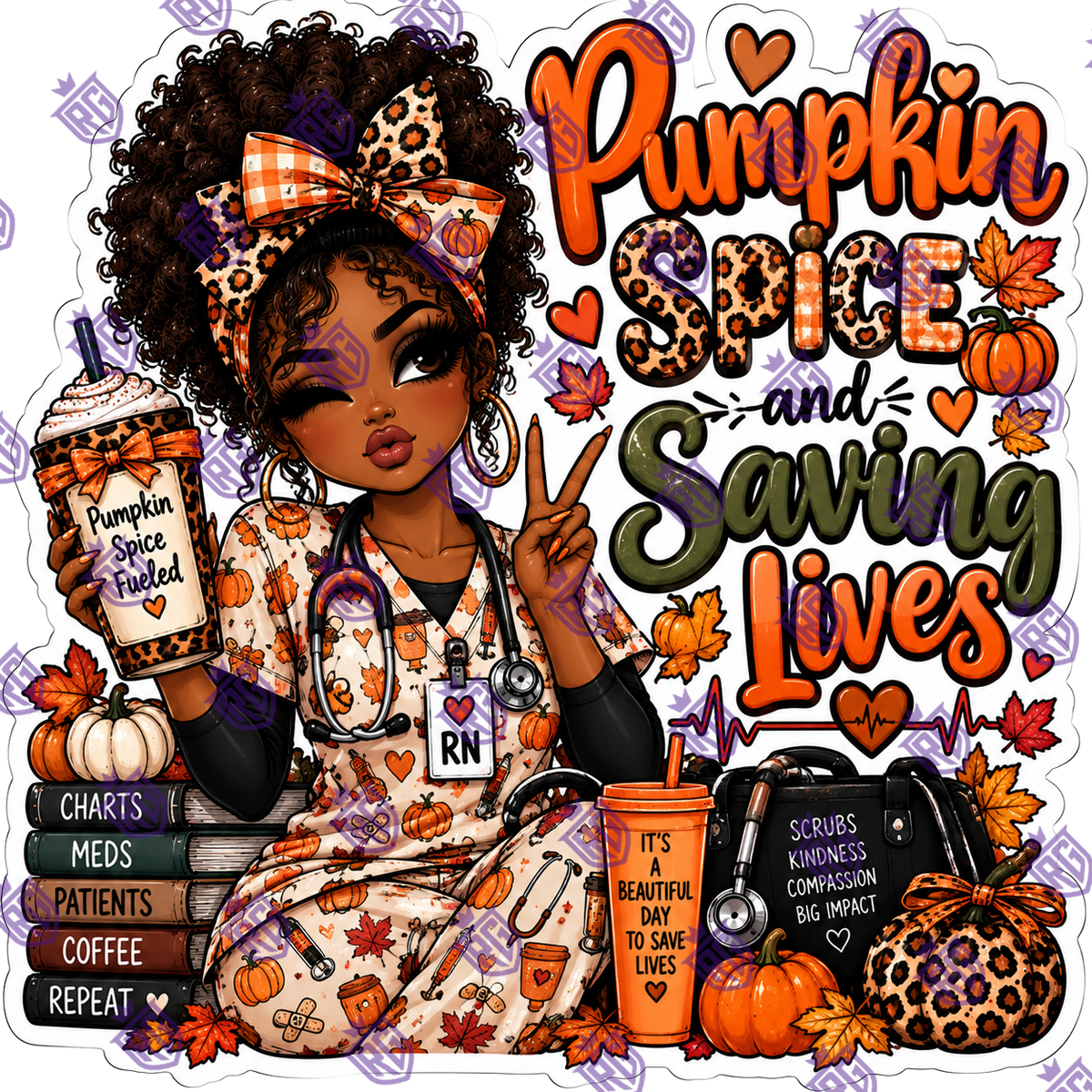 Pumpkin Spice and saving lives Fall African american nurse Acrylic Blank