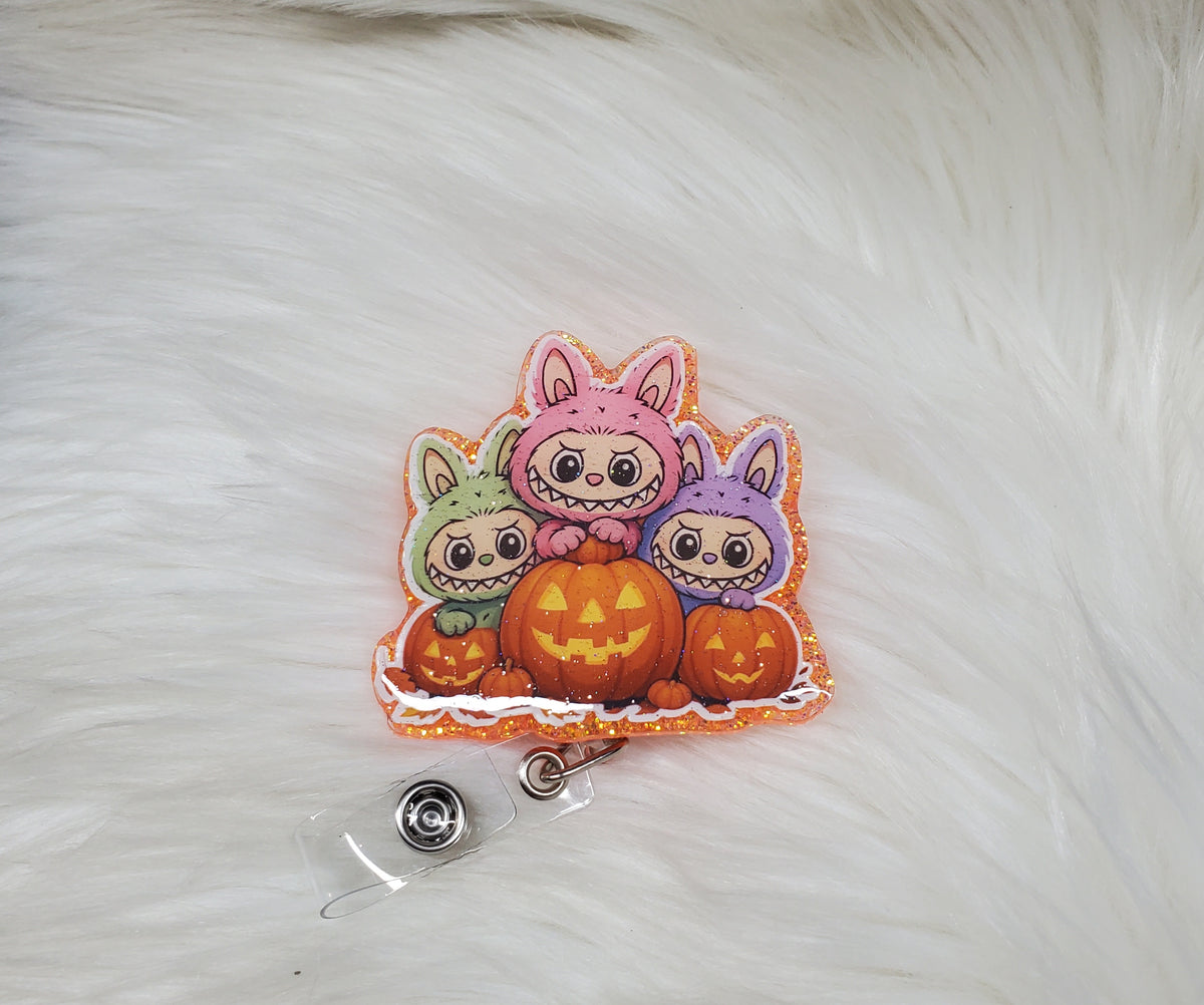 Halloween Jack O Lanterns Labubu Badge Reel