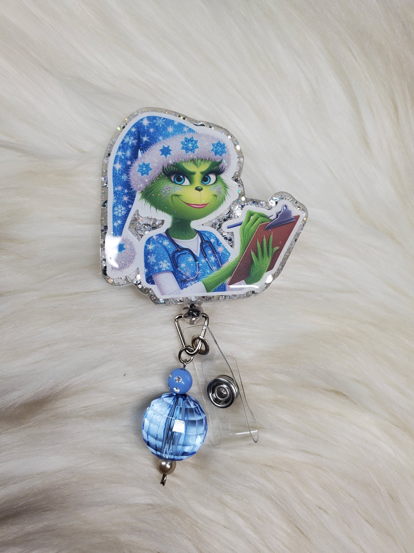 Grinchy Winter Nurse Badge Reel