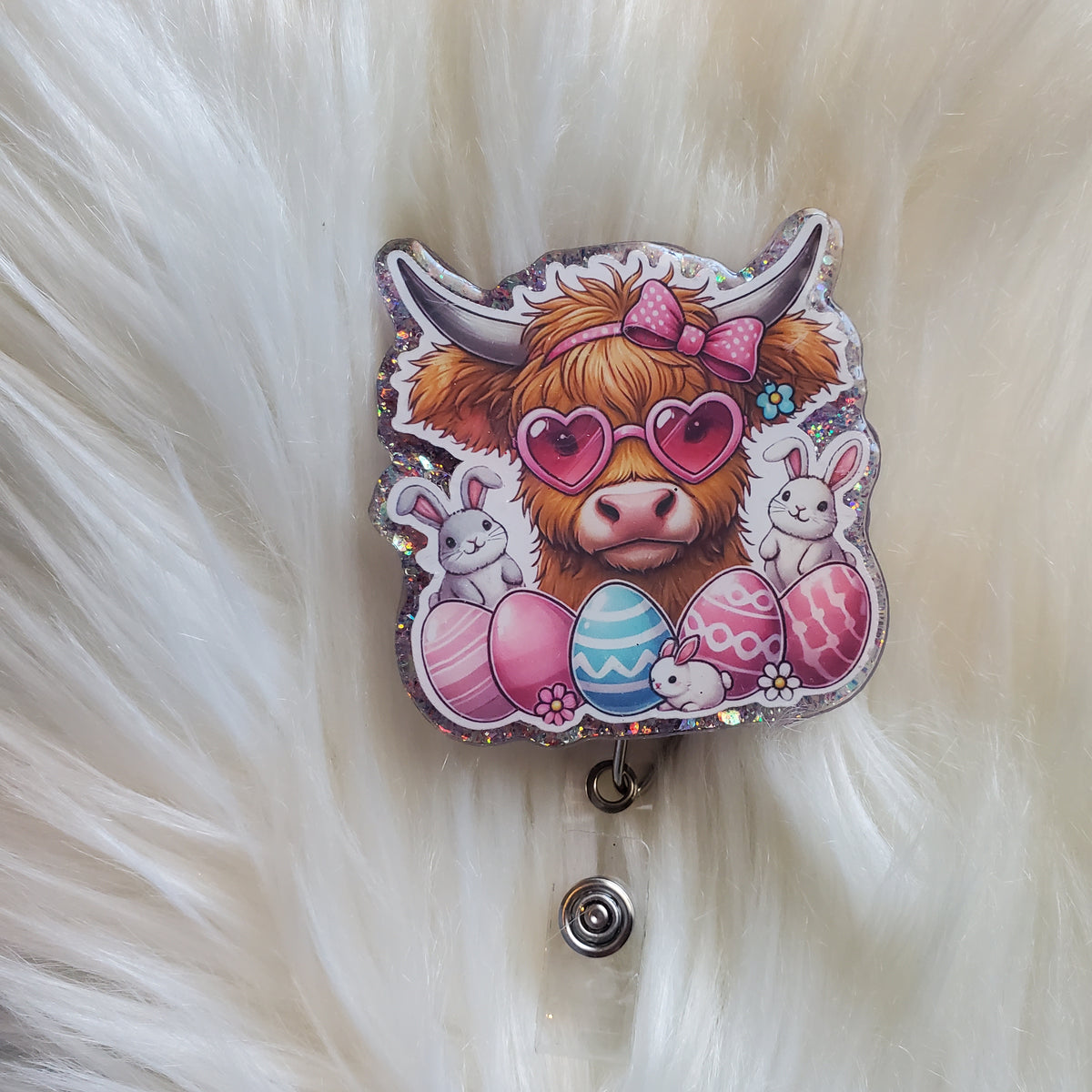 Easter Highland Cow Easter Egg Badge Reel
