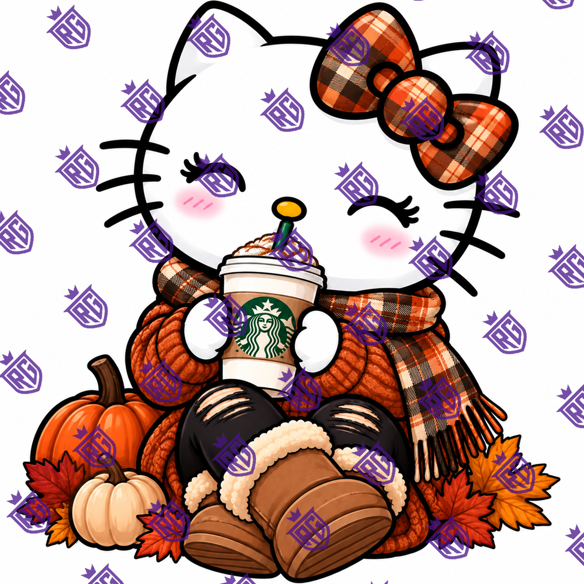 Fall Orange Plaid Hello Kitty Hot Coffee Acrylic Blank