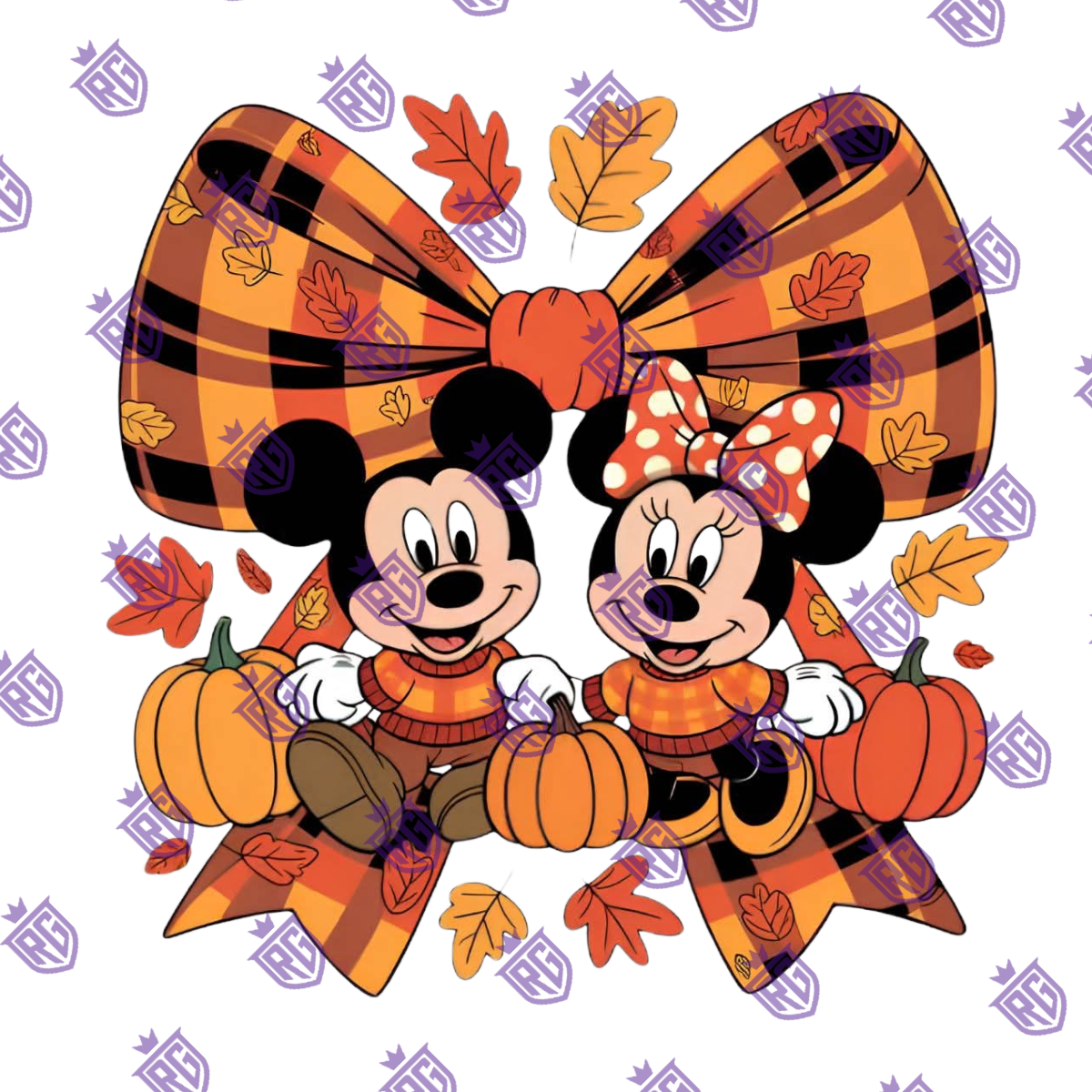 Thanksgiving Plaid Bow Minnie and Mickey Acrylic Blank