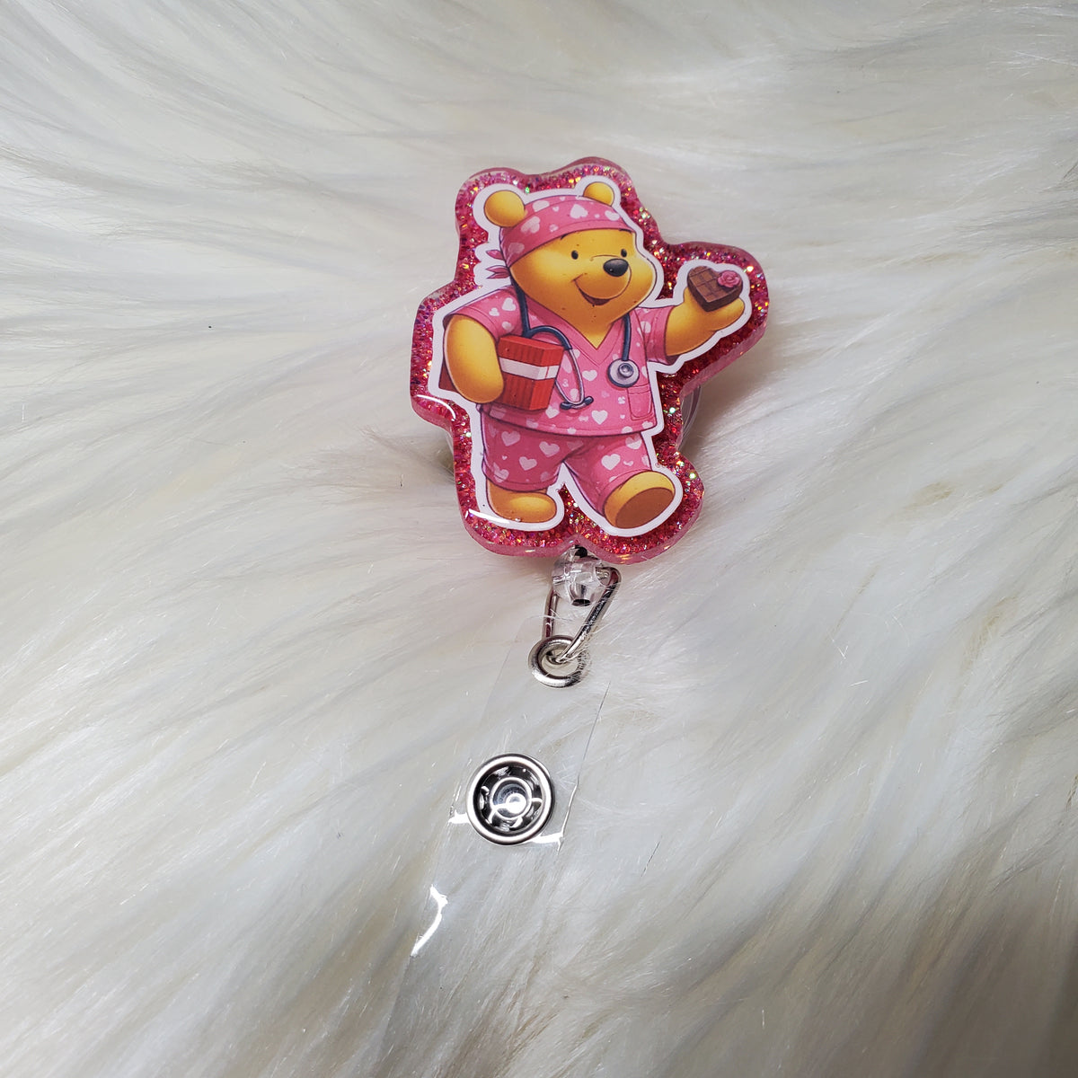 Valentines day pooh chocolate candy Badge Reel